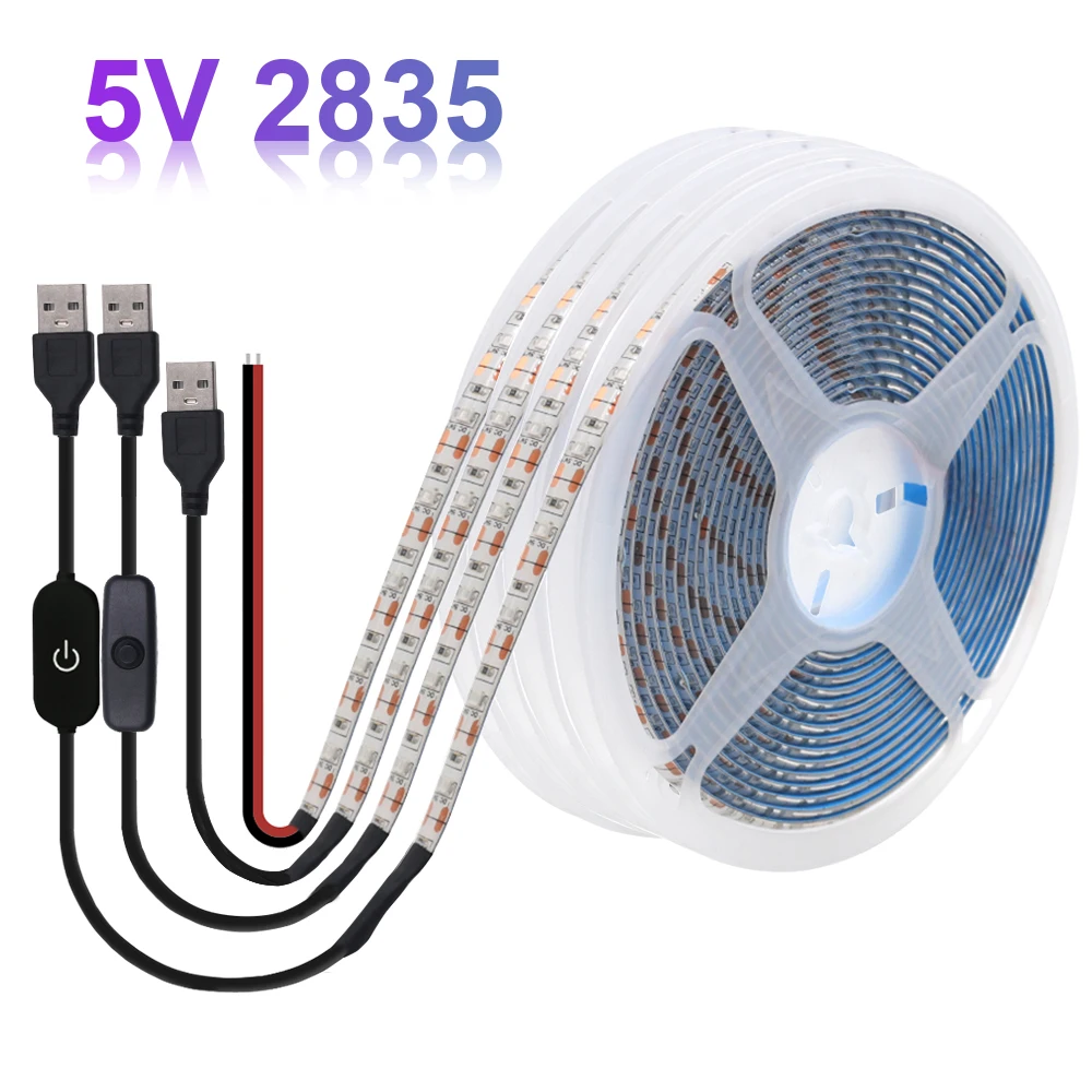 5V USB LED Streifen Licht Batterie Power SMD 2835 3528 60LED 0,5 m 1 m 2 m 5 m Kalt Weiß Warm Blau Band Schrank Lichter Nacht DC5V Image