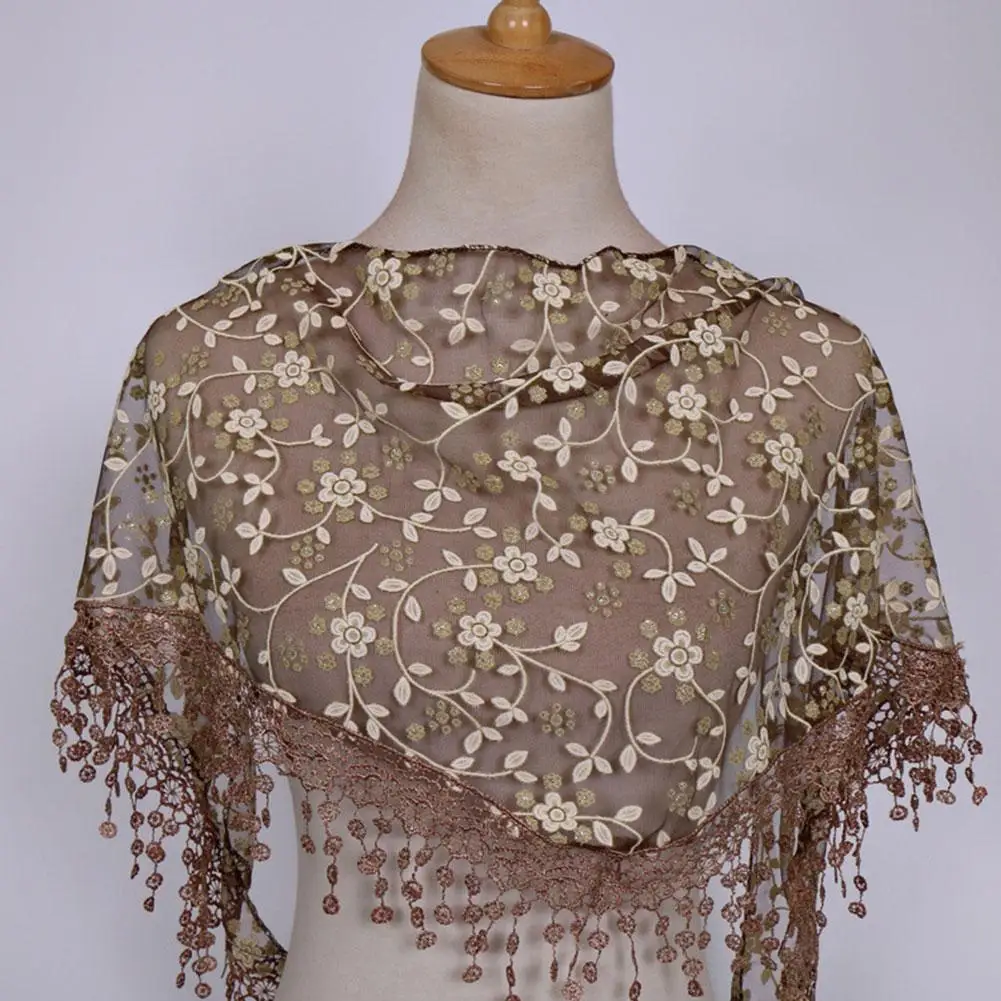 Süße Ziemlich Elegante Hohl Quaste Spitze Rose Floral Schal Stricken Dreieck Schal Schal Schleier Mantilla Gedruckt Wrap Schals Wome W1Y4