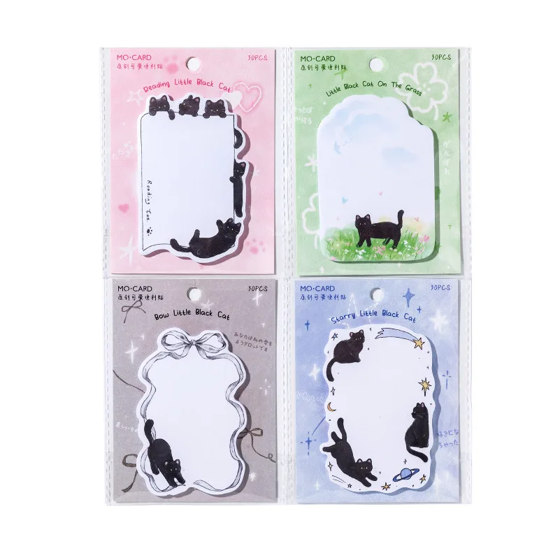 4 Stil 30 Blatt süße kleine schwarze Katze kreative Haftnotizen Memomaterial Papier DIY handgemachtes Sammelalbum Hintergrund Dekorpapier Image