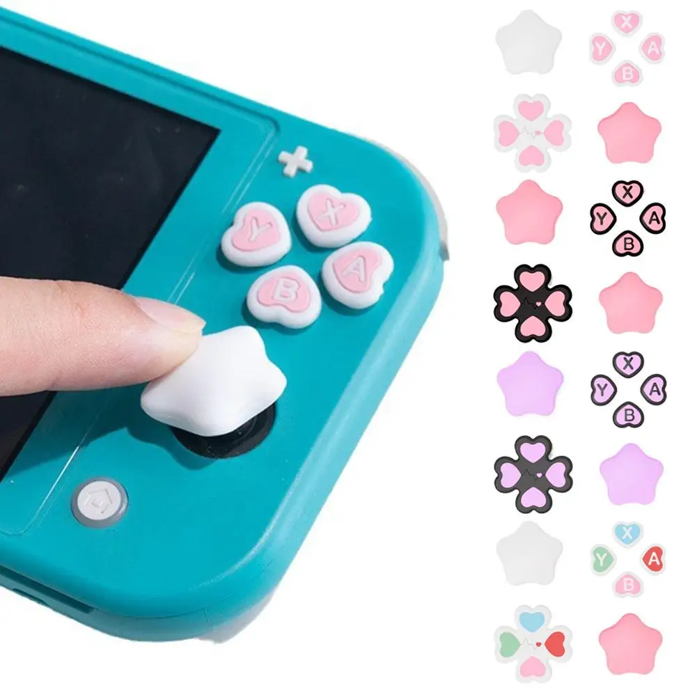 1 satz Nette Herz Form Silikon Taste Abdeckungen Für Schalter 2 Joycons Anti-slip Thumb-Stick Kappen + D-pad Abdeckung Für NS2 Zubehör Image