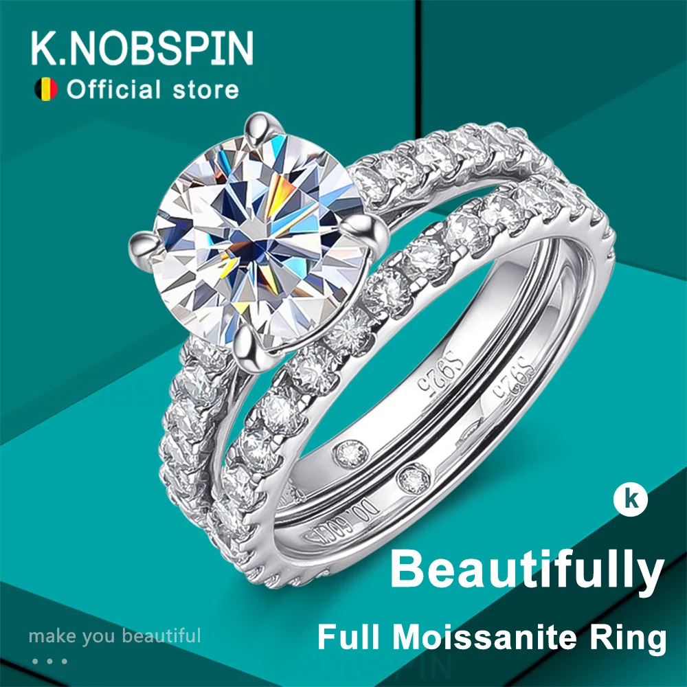 KNOBSPIN D VVS1 Moissanit-Ringe für Damen, funkelnde Diamant-Brautsets mit GRA, S925-Sterlingsilber, plattiert, 18 Karat Ewigkeitsband Image