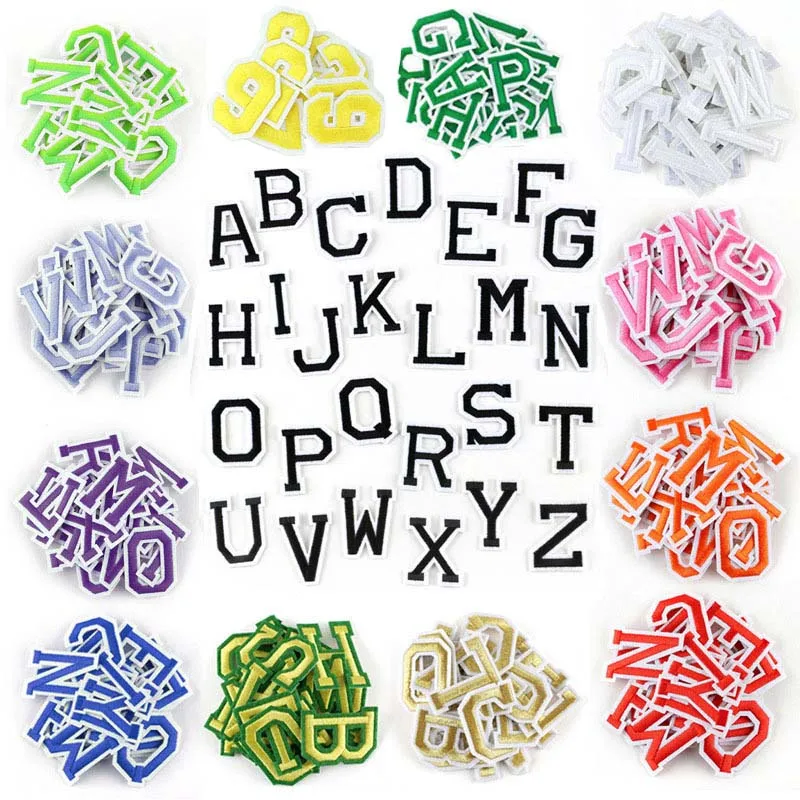 26 Stück/kleine A~Z farbige Alphabet-Buchstaben mit englischen Buchstaben, Kleidungsaufkleber, Stoffapplikationen zum Aufbügeln, Stickerei, Nähzubehör Image
