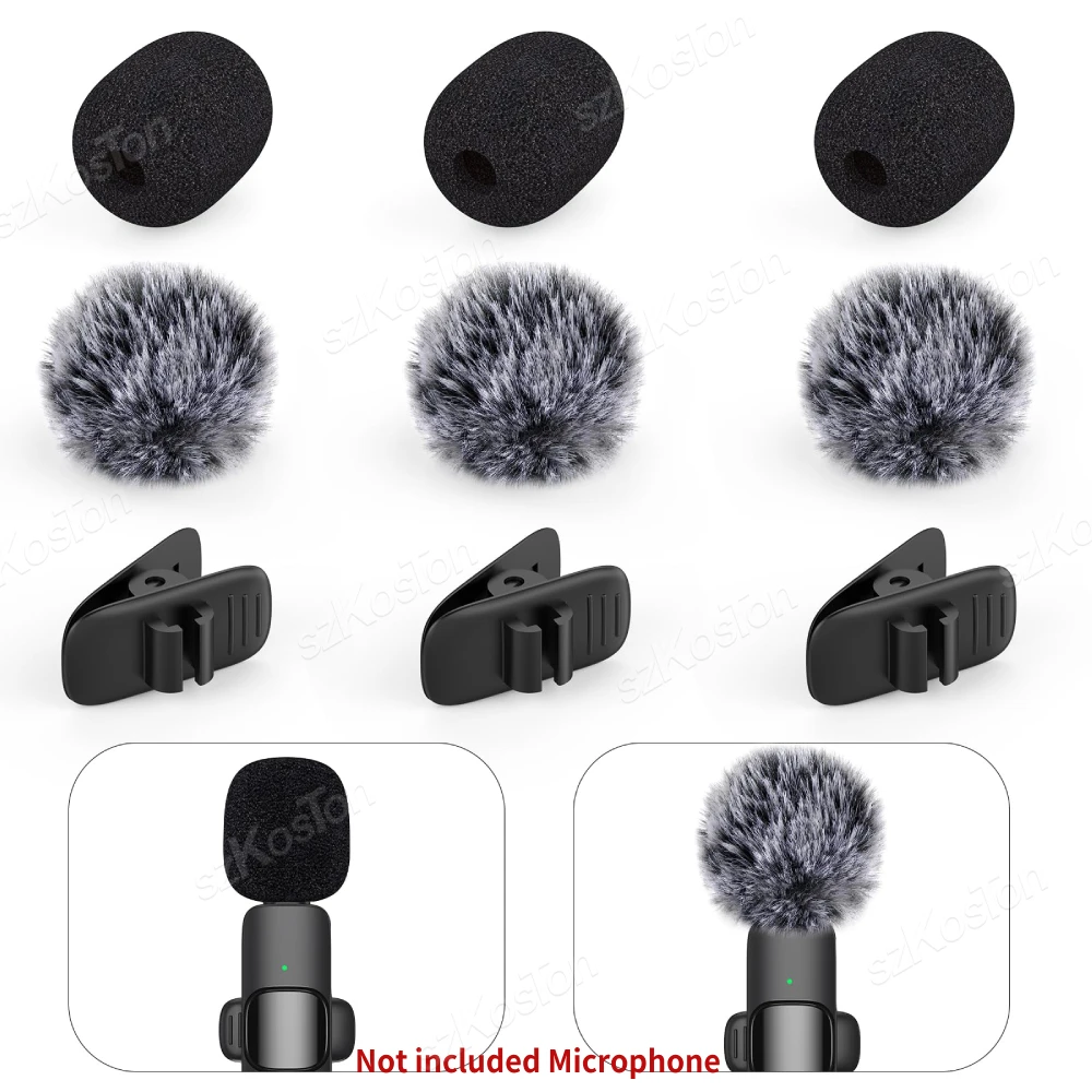 Mini Wireless Furry Windschutzscheibe & Schaumstoff-Abdeckungsset für Lavalier-Mikrofon, Schaumstoff-Mikrofon-Abdeckung mit Clips, Ansteckmikrofon-Zubehör Image