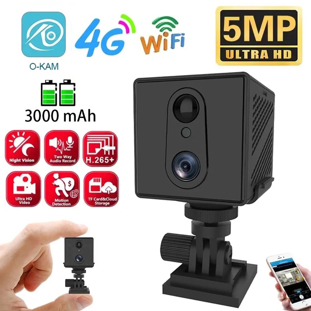 OKAM Mini 4G-Überwachungskamera, SIM-Karte, WiFi, Ultra HD, Überwachungskamera, 3000 mAh Akku, geringer Stromverbrauch, Sprach-Gegensprechanlage, CCTV-Camcorder