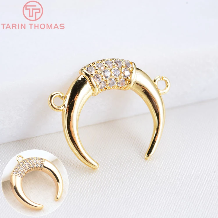 (1506)4PCS 15,5x14,5MM 24K Gold Farbe Messing mit Zirkon Mond 2 Löcher Stecker Anhänger Charms hohe Qualität Diy Schmuck Erkenntnisse Image