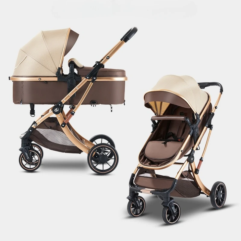 2-in-1-Kinderwagen, faltbar, Zwei-Wege, hohe Sicht, verstellbarer Sitz, Kinderwagen mit Moskitonetz und Wasserbecherhalter Image