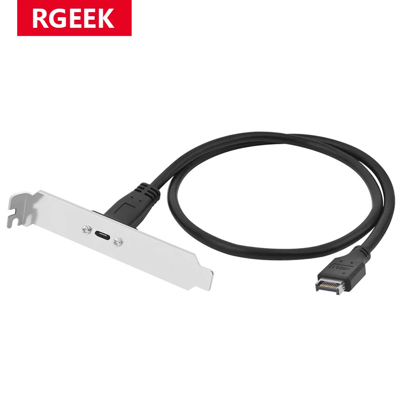 RGEEK 50 cm USB 3.1 Frontplatten-Header Typ E auf USB-C Typ C Buchse Verlängerungskabel + Schraube für Panelmontage Image