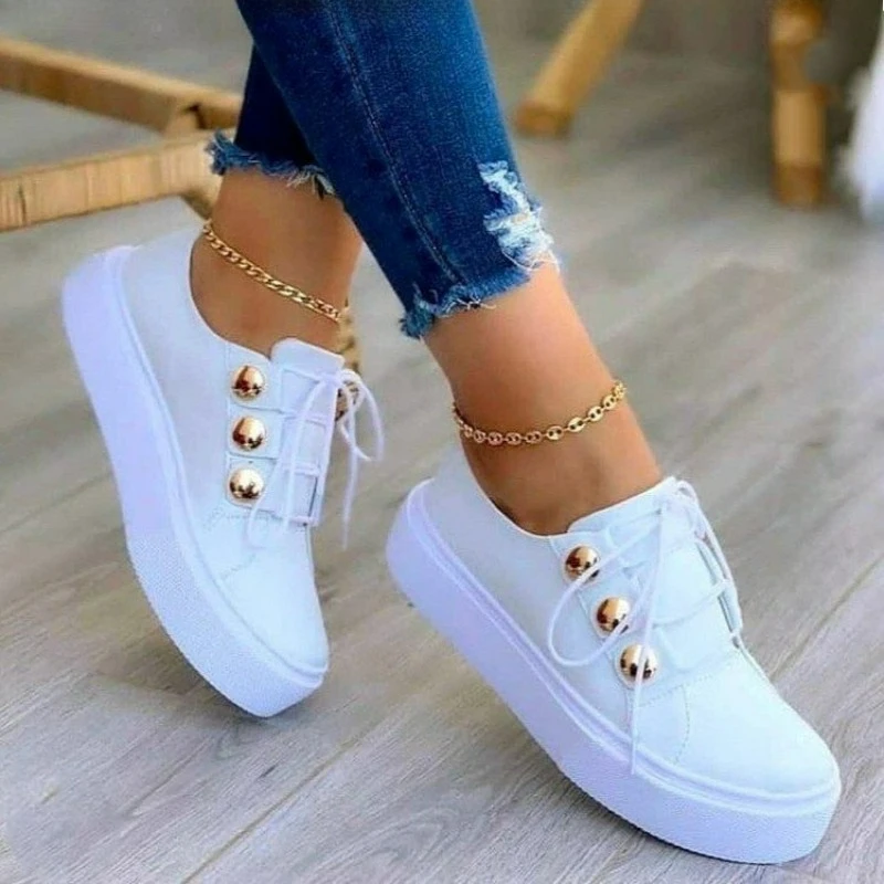 Frauen Schuhe Pu Leder Turnschuhe Mode Hohe Qualität Casual Schuhe Runde Kappe Lace Up Wohnungen Plus Größe Plattform Vulkanisieren Schuhe