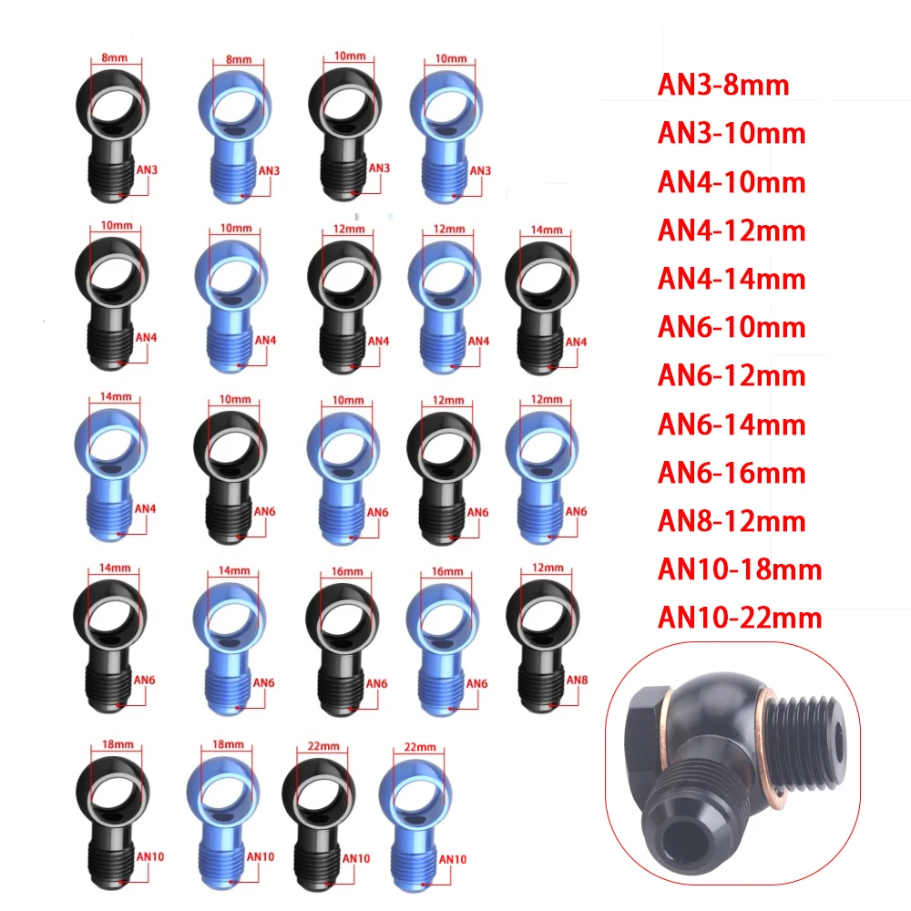 Aluminium-Banjo-Adapterschraube AN3 AN4 AN6 AN8 AN10 und 12 mm 14 mm 16 mm Bremsanschluss Schwarz Image