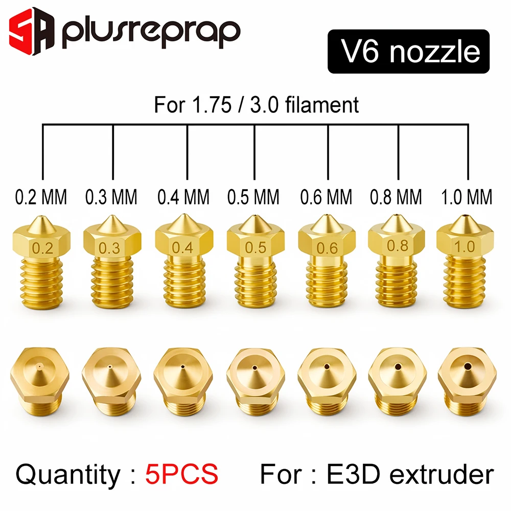 5 oder 12 Stück E3DV6 Gewindedüse Messing 0,2 0,3 0,4 0,5 0,6 0,8 1,0 mm für 1,75 oder 3,0 mm Filament V5 V6 Hotend Extruder 3D Image