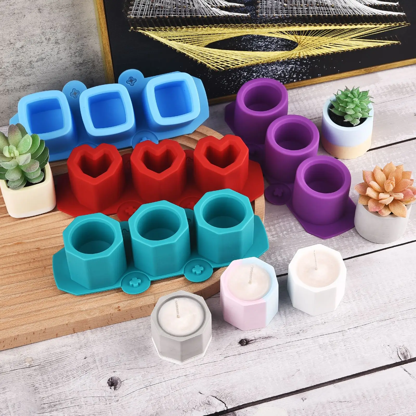 3-Loch Runde Beton Blumentopf Vase Silikonform Gips Betonform für Sukkulenten Blumentopf DIY Aromatherapie Kerze Dekor Image