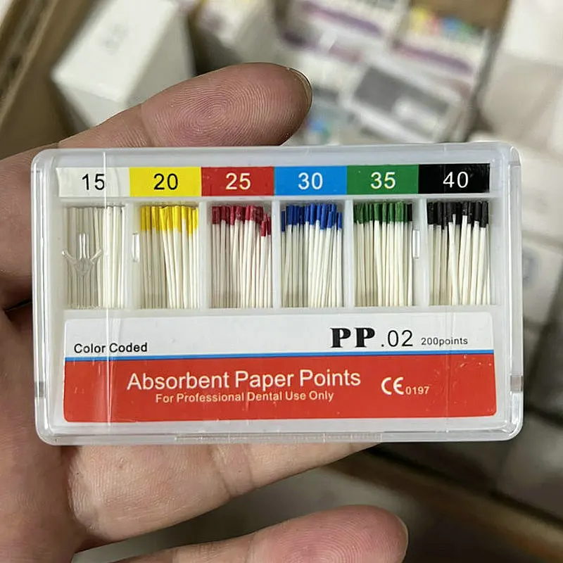 Dental 02/04 Absorbierende Papierpunkte Wurzelkanal-Reinigung Endodontie Baumwollfaser-Spitzen Zahnarztprodukt Gemischte Größen Image