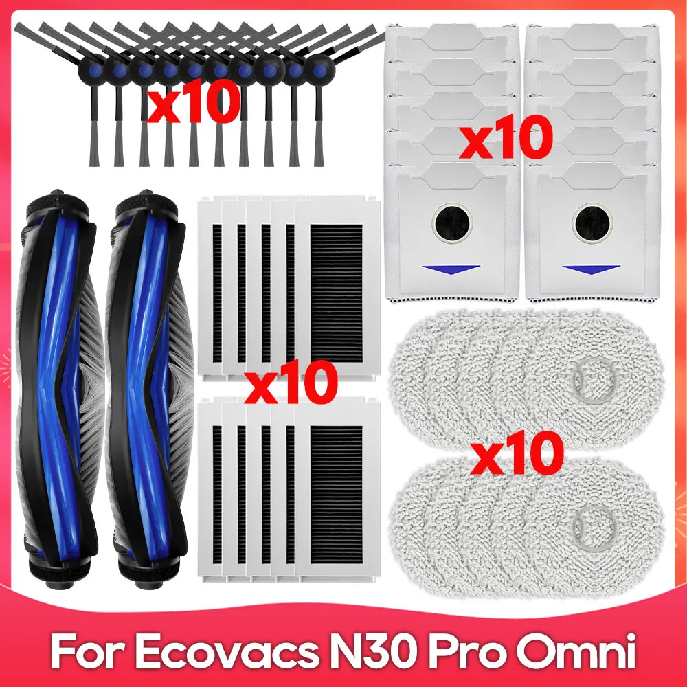 Kompatibel mit ( Ecovacs Debot N30 Omni / N30 Pro Omni ) Ersatzteil Zubehör Haupt-Seitenbürste Hepa-Filter Reinigungstuch Staubb Image