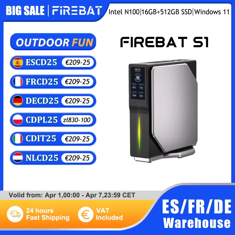 FIREBAT S1 Mini-PC Windows 11 Intel Alder Lake N100 N150 DDR4 16 GB RAM 512 GB SSD BT4.2 Dual HDMI Desktops Computer-Datenbildschirm