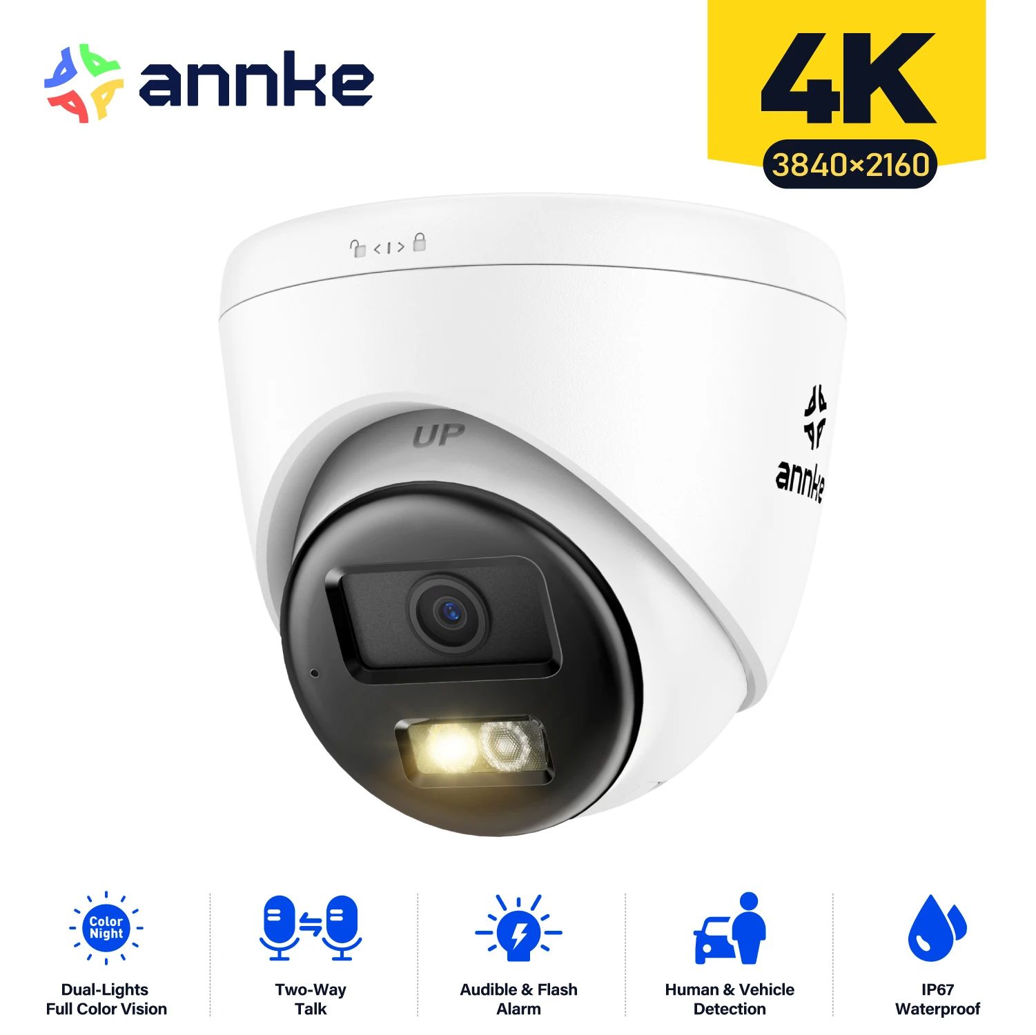 Annke 8MP HD IP-Sicherheitskamera Poe 4K Dual Light Audio Feste Kamera Erkennung menschlicher Fahrzeuge 256G SD-Speicher ONVIF IP67 Image