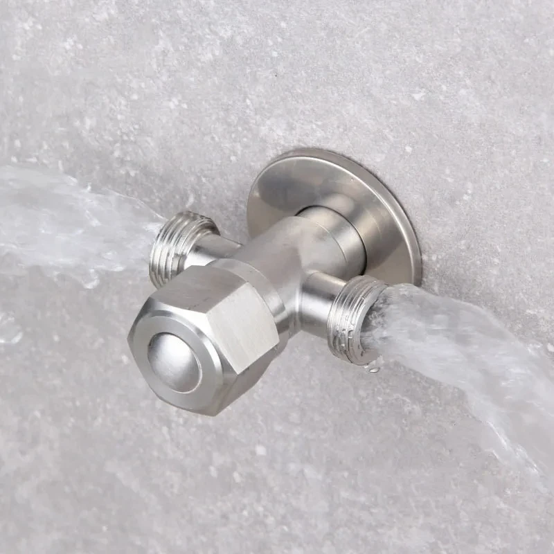 Edelstahl Badezimmer schnell öffnendes Dreieckventil Wasserhahn Zubehör Zwei-Wege-Eckventil G1/2 Gewinde Wassereinlass Image