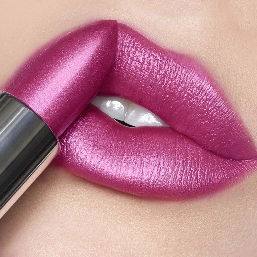 1 Stück roter metallischer Lippenstift, langlebig, glitzernde Lippenglasur, wasserfest, befeuchtet, leuchtender Lippentint, schimmernd, glänzendes Lipgloss-Make-up Image