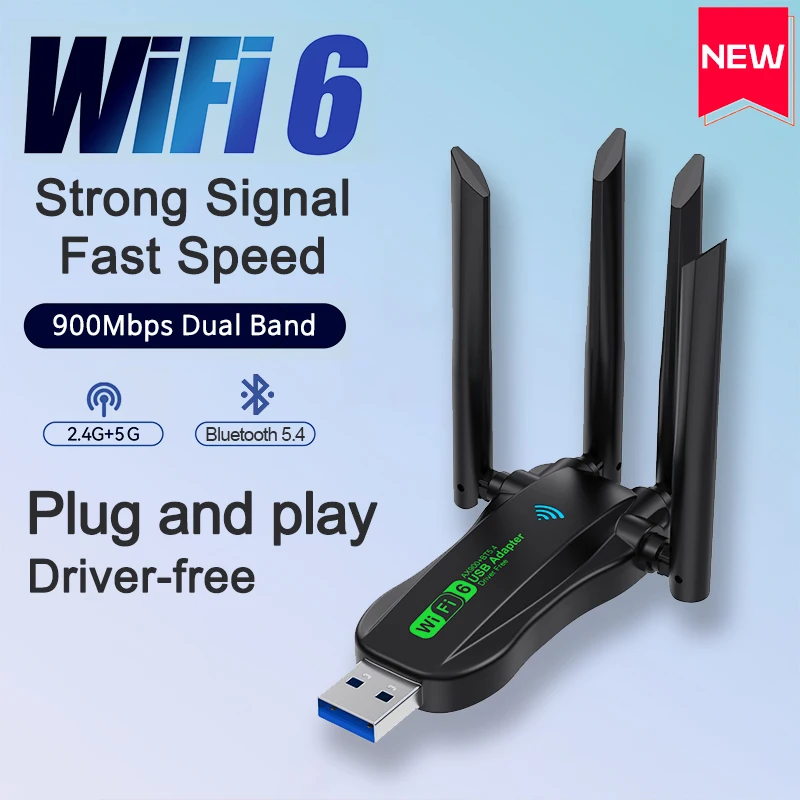 900Mbps WiFi Netzwerkkarte 2,4G/5Ghz Bluetooth 5,4 Wi-Fi6 Dongle AX900 USB 4-Antenne Wireless Receiver für PC/Laptop Treiber kostenlos Image
