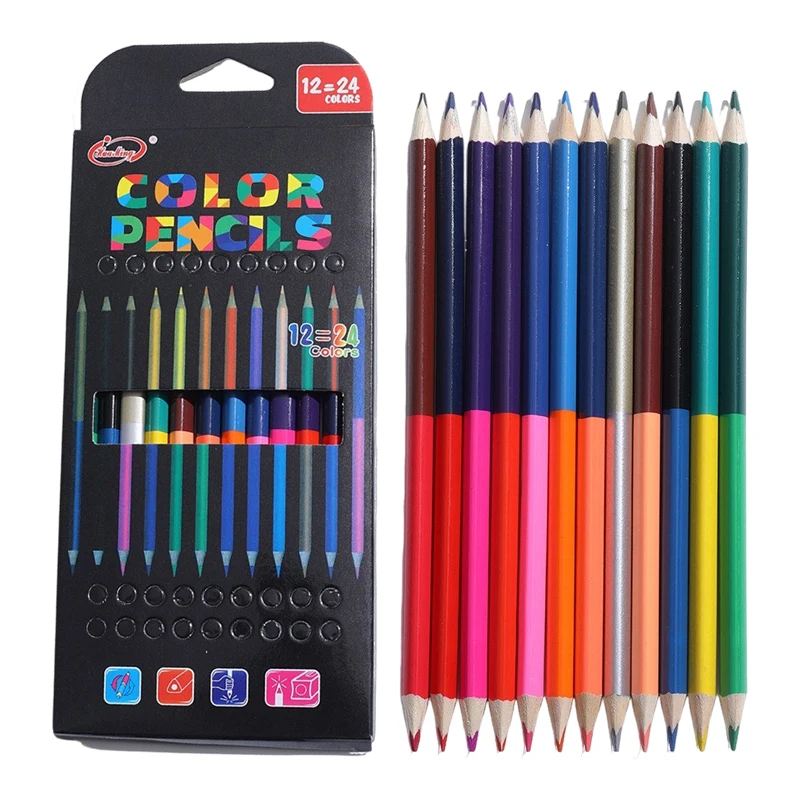 Doppelköpfige Bleistifte in 24 Farben für Kinder, professionelles Zeichnen, Skizzieren und Pastellkunst, Premium-Kunstzubehör für Schüler und Schule Image