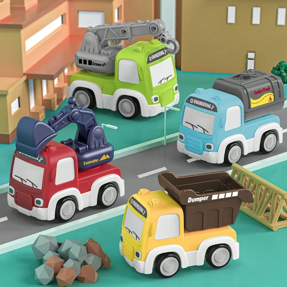 Cartoon Trägheit stech nik Auto Mini Spielzeug Push and Go Auto Jungen Engineering Auto Bagger Muldenkipper Tanker Spielzeug auto für Kinder Image