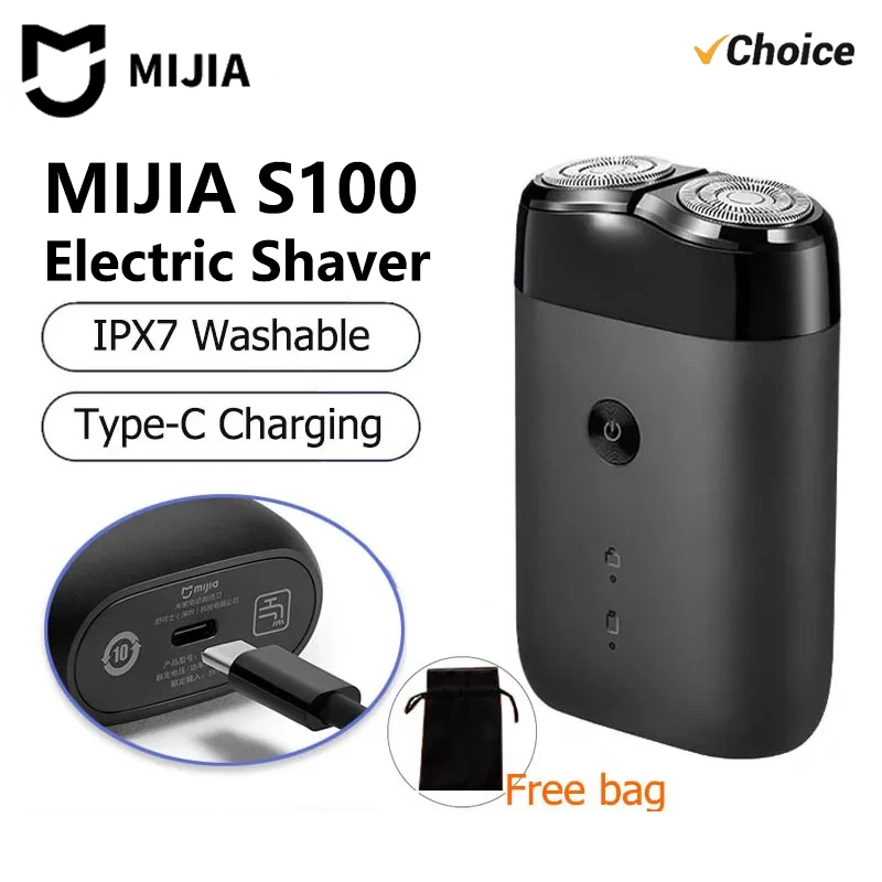 NEUER MIJIA Elektrorasierer S100 IPX7 Wasserdicht 7200RPM Doppelter Schwebekopf Nass-/Trockenrasur Typ-C Schnellladung 90min USB-Rasierer -CN Image