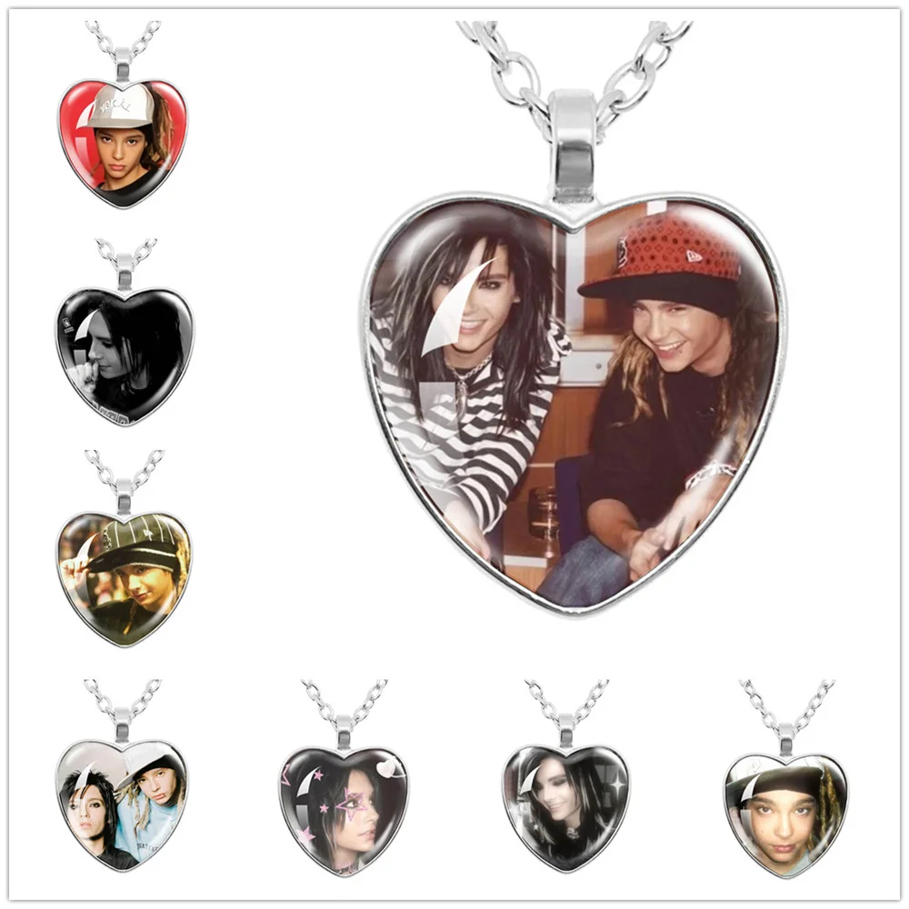 Pop Retro Rock Band Tokio Hotel Glas Herzform Anhänger Halskette Bill Kaulitz Musik Songer Bild Schmuck Charm Fans Geschenk Image