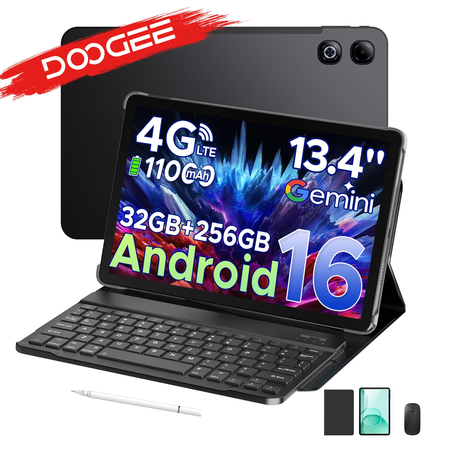 DOOGEE Tab G6 Max 2-in-1-Tablet-PC Android 16 Gemini AI 13,4'' Display 32 GB + 256 GB 11000 mAh Akku 7,7 mm ultradünner Widevine L1 Image
