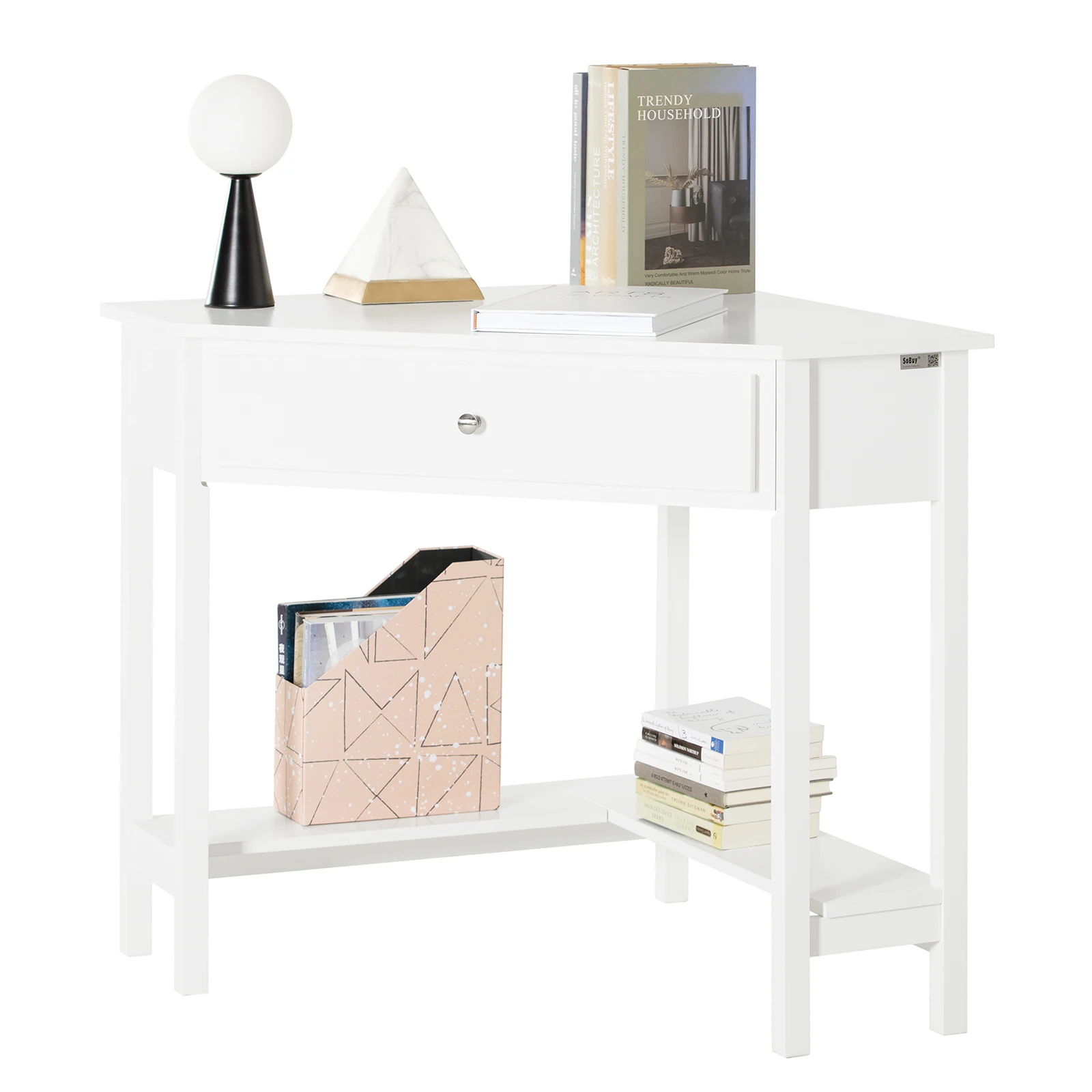 SoBuy® FWT31-W Ecktisch weiß Schreibtisch Computertisch Arbeitstisch Tisch mit Ablage HT ca: 76x76cm