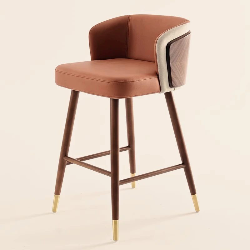 Höhe Friseur Barhocker Bequemes Akzent Holz Leder mit Rückenlehne Barhocker Moderner Computer Cadeira Einzigartige Möbel Image