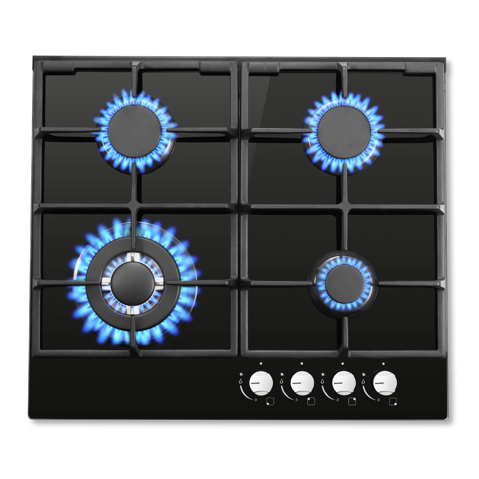‌ 58 cm Gaskochfeld | 4-Brenner-Doppelkraftstoff (NG/LPG), 8060 W, automatische Flammenabschaltung und Oberfläche aus gehärtetem Glas | Einbau/freistehend 220–240 V