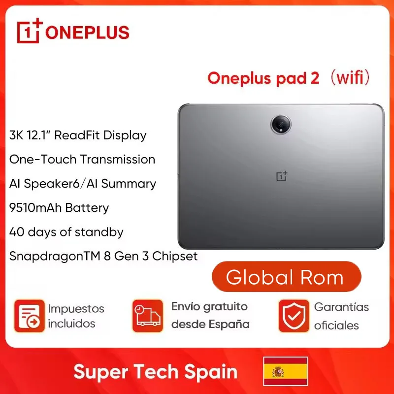 OnePlus Pad 2 Tablet Global Rom Snapdragon 8 Gen 3 16 GB RAM + 512 GB 12,1 Zoll 144 Hz Bildschirm 67 W SUPERVOOC 13 MP Kamera OxygenOS 15 Image