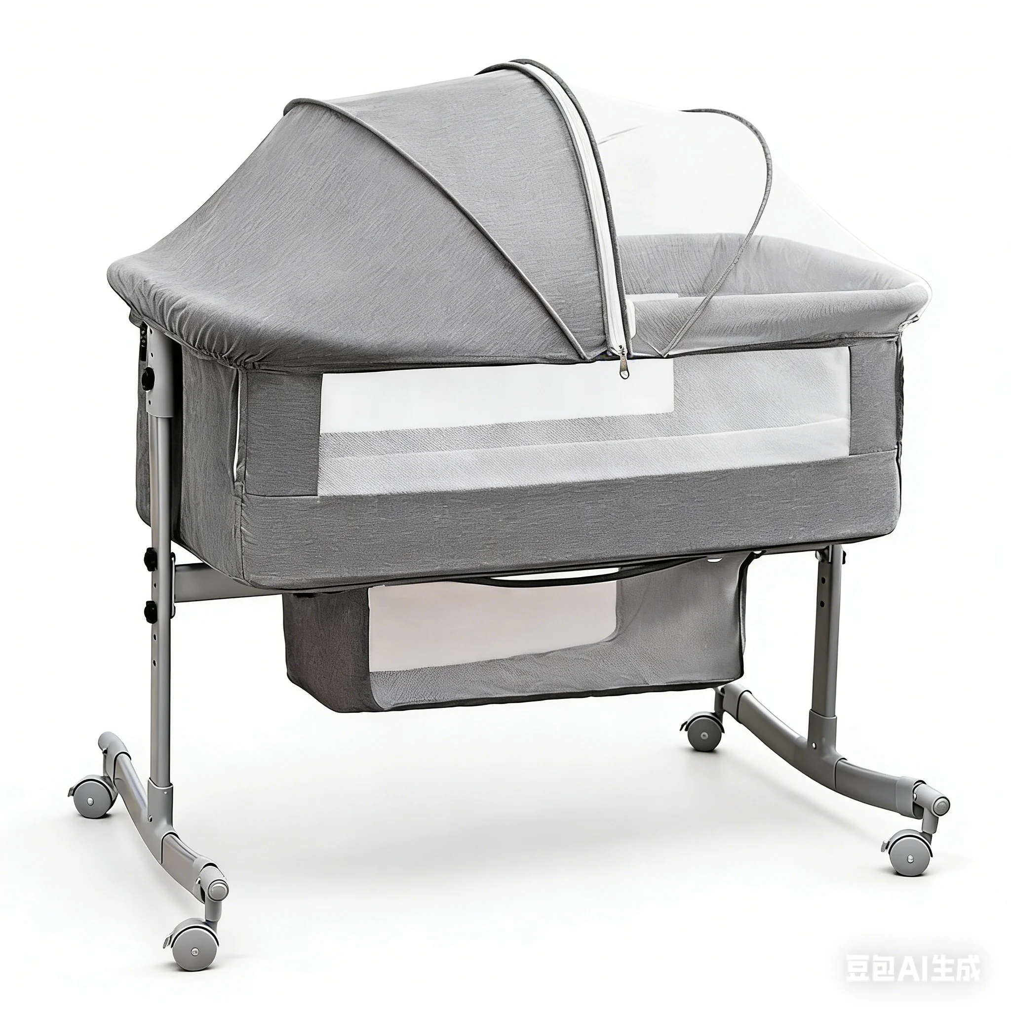 Babybett 3-in-1, Beistellbett, Laufstall, 0-3 Jahre, multifunktional, faltbar und höhenverstellbar, mit Moskitonetz und Rollen Image