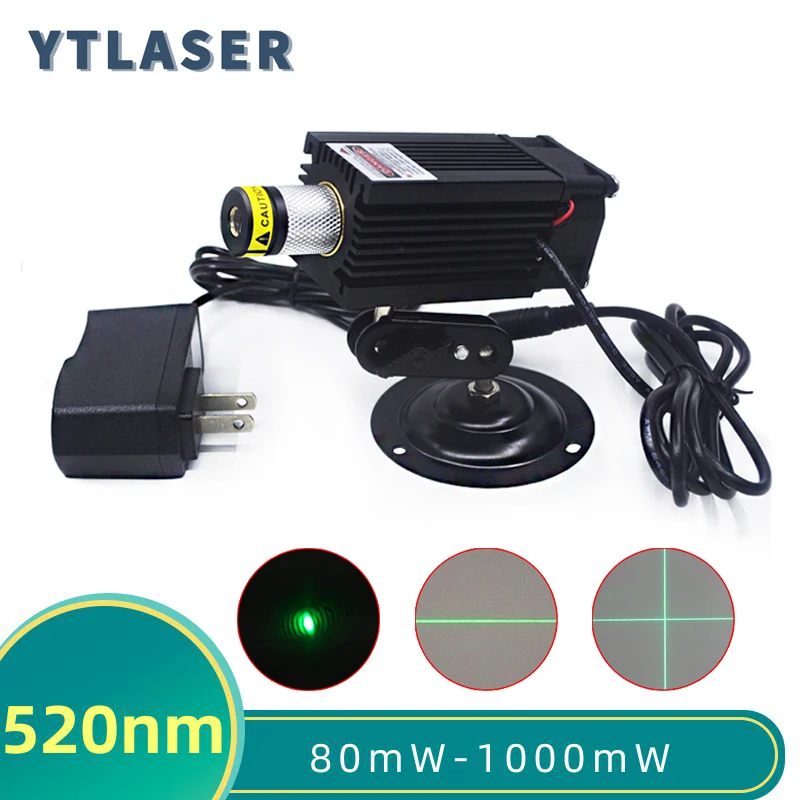 Langzeit funktionierende fokussierbare Glaslinse 520 nm grünes Punkt-/Linien-/Kreuzlasermodul mit Lüfter (mit Halterung und Adapter) Image