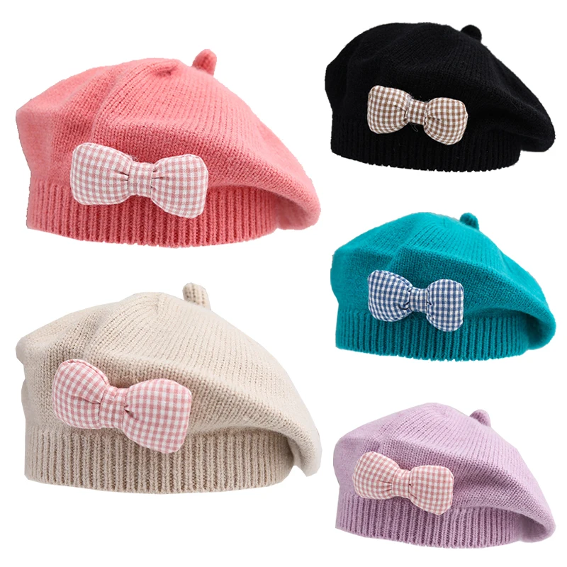 Winter Baby Gestrickte Hut für Mädchen Prinzessin Bögen Kinder Baskenmütze Hüte Kleinkind Mädchen Kappe Baby Zubehör Süße Infant Beanie Hüte 1-4Y Image