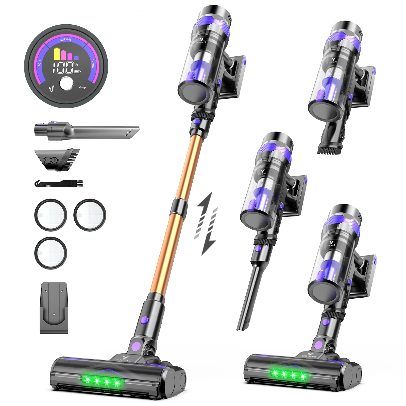 Schnurloser Staubsauger V2, 500W/60KPa, 60 Minuten Reichweite, 8*2200mAh Akkus, Teleskoprohr, für Tierhaare und Hartböden Image