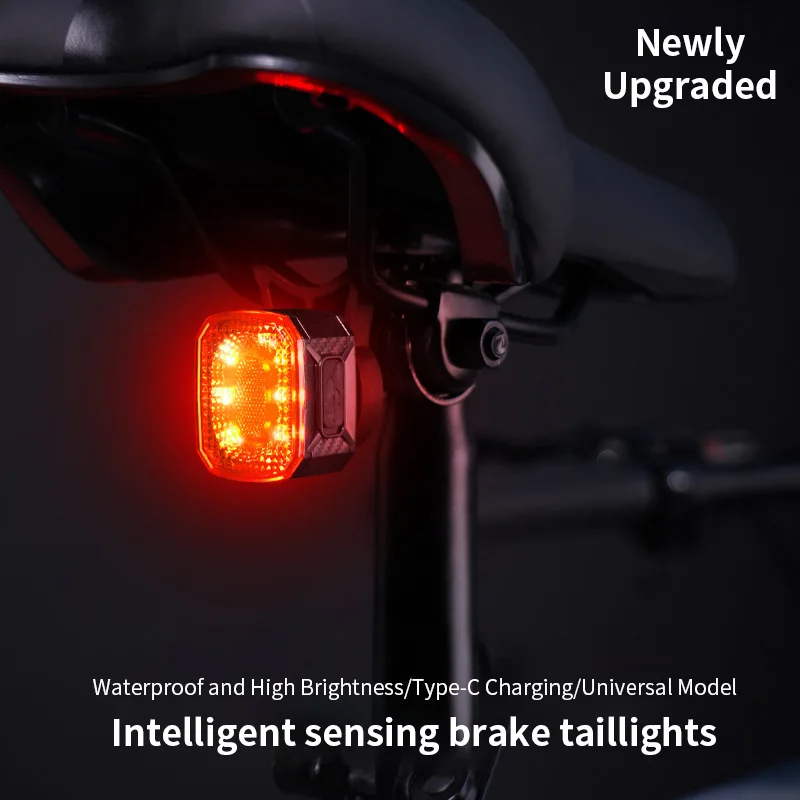 Wasserdichtes Smart Brake Fahrrad-Rücklicht Typ C, wiederaufladbares Rennrad-Warnlicht, 6 Modi, MTB-Rücklicht, Fahrradlicht Image