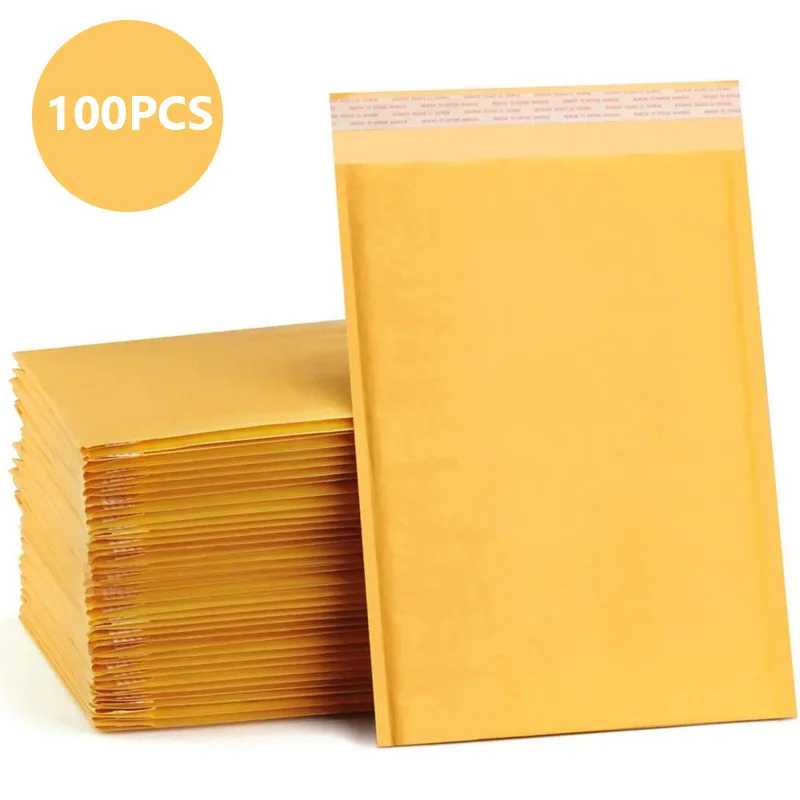 100 Stück Luftpolsterumschläge aus Kraftpapier, gepolsterte Versandumschläge, selbstklebende Versandverpackungsbeutel, Kurier-Aufbewahrungsbeutel Image