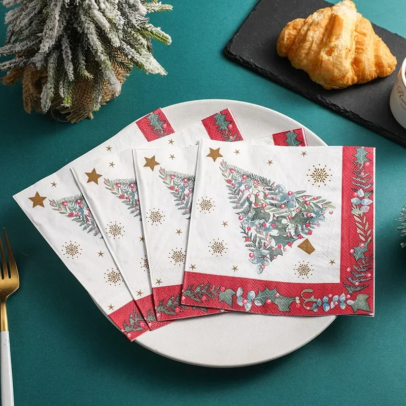 Weihnachtsfeier Ambiente, dekoratives Papier, Familienpapierhandtuch, bedruckte Serviette, bunte Weihnachtsserie, quadratisches Seidenpapier Image