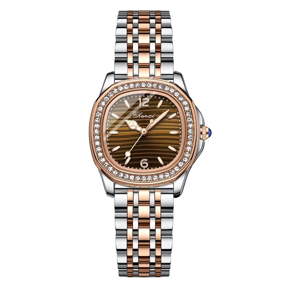 CHENXI Luxus Elegante Uhren Für Frau Mode Diamant Zifferblatt Quarzuhr Damen Rose Gold Armbanduhr Wasserdicht Leucht