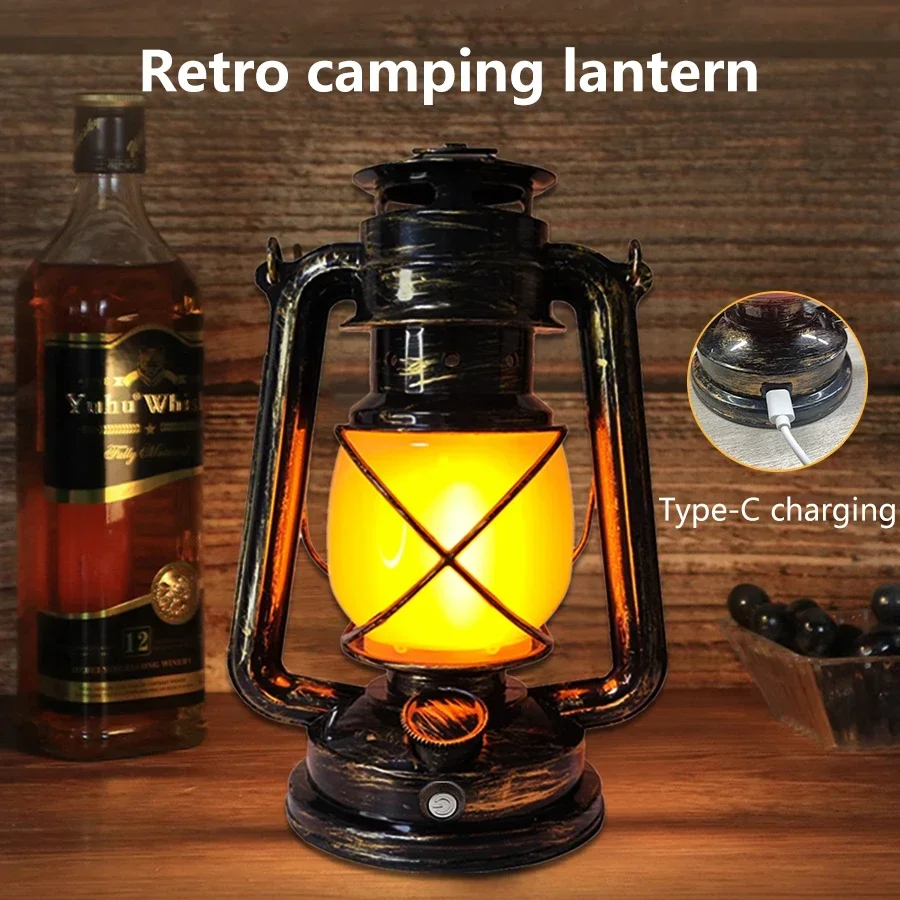 Wiederaufladbare Retro LED Campinglampe Tragbare Pferdelaterne 3 Beleuchtungsmodi Outdoor Campinglampe Hängende Zeltleuchte