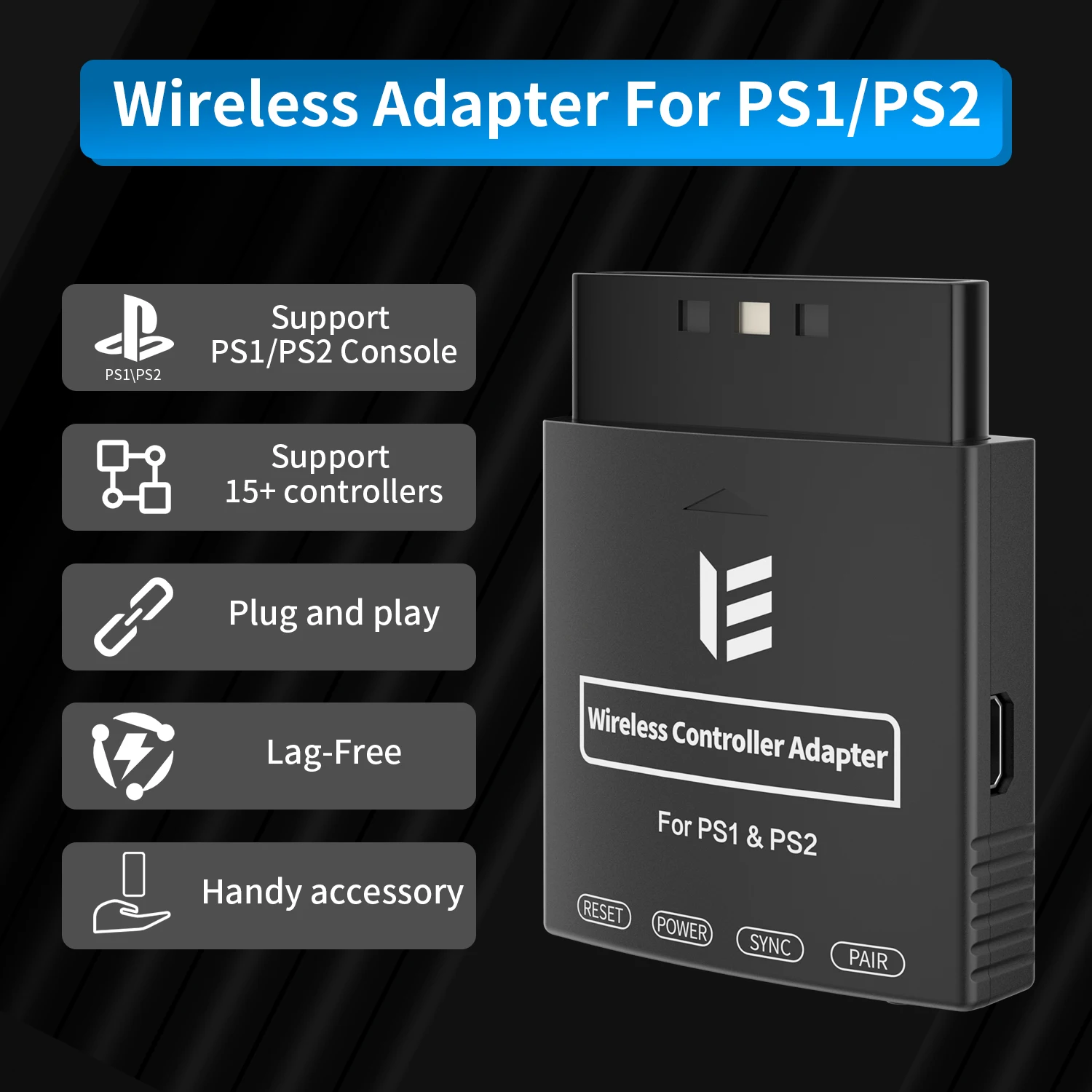 Kabelloser Controller-Adapter, Kabelloser Controller-Konverter für PS1/PS2-Konsole, Kompatibel mit PS4/PS5, Switch Pro, Xbox