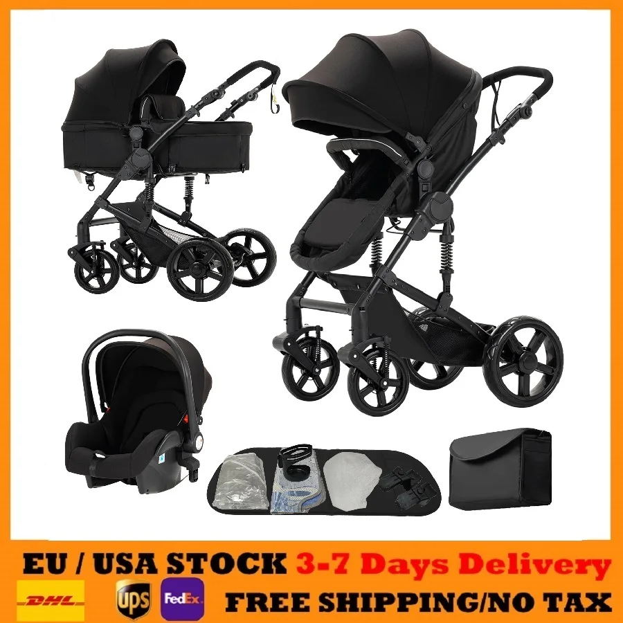 3-in-1 Baby-Reisesystem Faltbarer Leichter Kinderwagen mit Babytragetasche Abnehmbarer Autositz Inklusive Wickeltasche Verstellbarer Griff Image