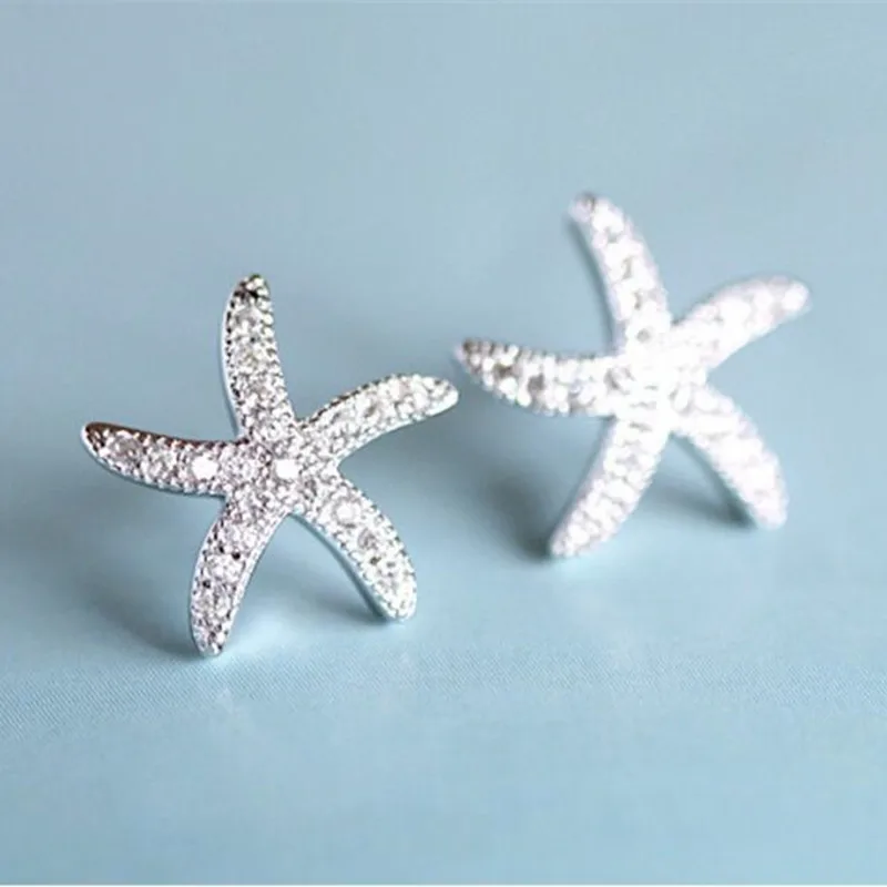 Neue Mode Anti-allergische 925 Sterling Silber Schmuck Micro-eingebettet Kristall Seestern Persönlichkeit Exquisite Ohrringe E037 Image