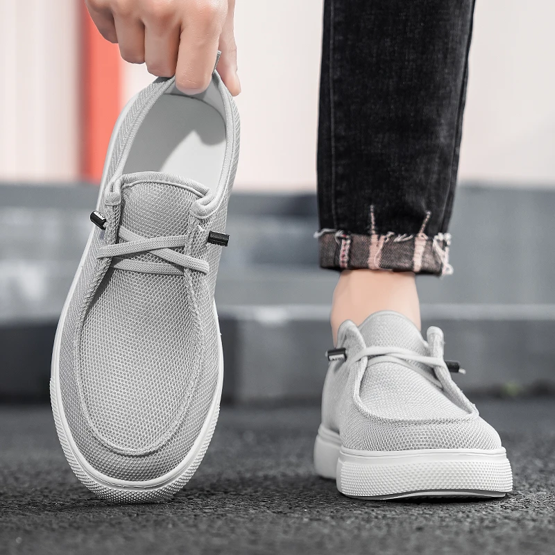 Herren-Loafer zum Schnüren für Freizeitkleidung, leichte, breite Canvas-Loafer mit breiten Zehenboxen, flache Wanderschuhe für Boots, Lazy People Image