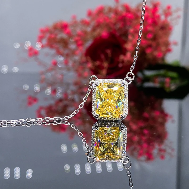 Huitan Helle Gelbe CZ Anhänger Halskette für Frauen Silber Farbe O Kette Mode Zarte Mädchen Party Zubehör Schmuck Image
