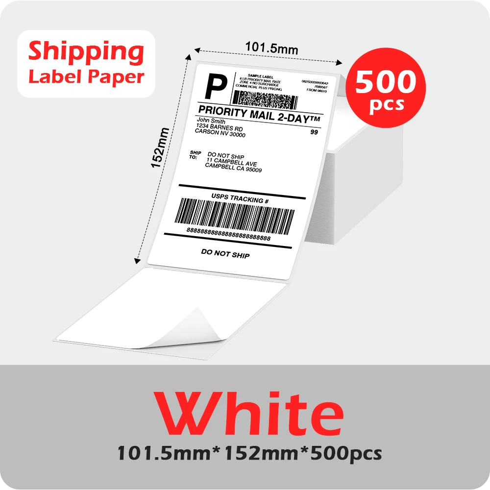 Phomemo 4 x 6 Thermo-Etikettendruckerpapier, 100 x 150 mm, fächerförmige Etiketten, Versandzubehör für Versandpakete, Verwendung von 241BT 246S Druckern Image