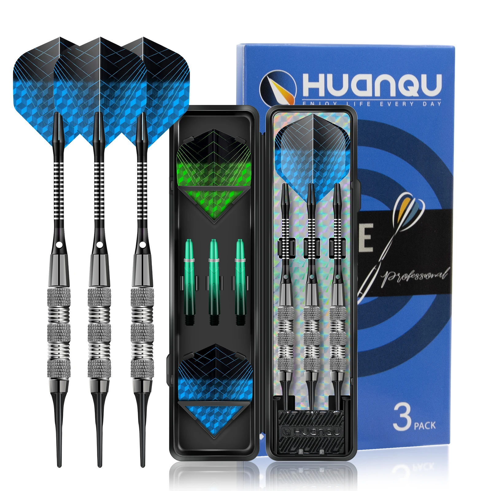 Huanqu 16g Soft-Dart-Set, professionelles elektronisches Dartboard für Zuhause und Bar, universelle Sicherheits-Dartspitzen mit Dart-Schäften und Ersatz-Flügelköpfen, tragbare Aufbewahrungsbox, Dartpfeile für Anfänger, Erwachsene, Training und...