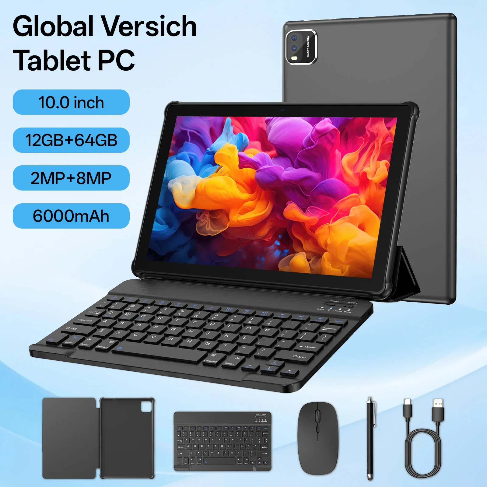 10-Zoll-Tablet-PC, Android 15-System, Quad-Core-Prozessor, 12 (3+9) GB + 64 GB Speicher, erweiterbar bis zu 1 TB, unterstützt WLAN 6, Image