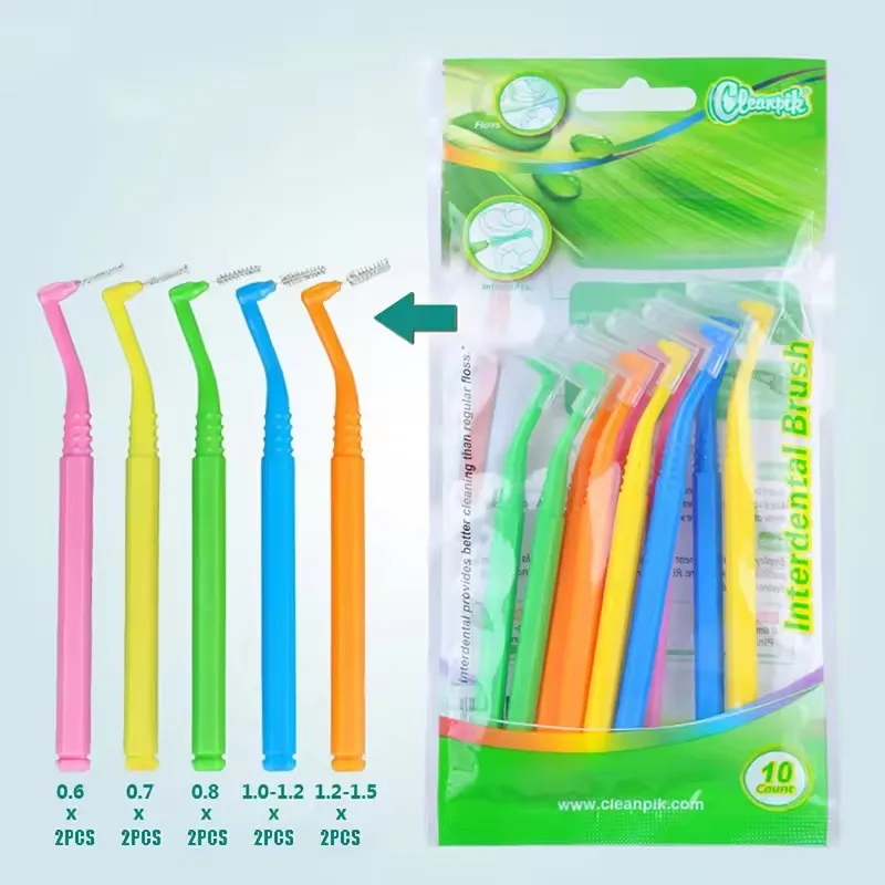 10pc Interdentalbürste 0,6-1,5mm L-Förmigen Interdentalbürste Kunststoff Tragbare Bürste Nicht-Slip Griff Wimpern Zähne sauber Mundpflege Image