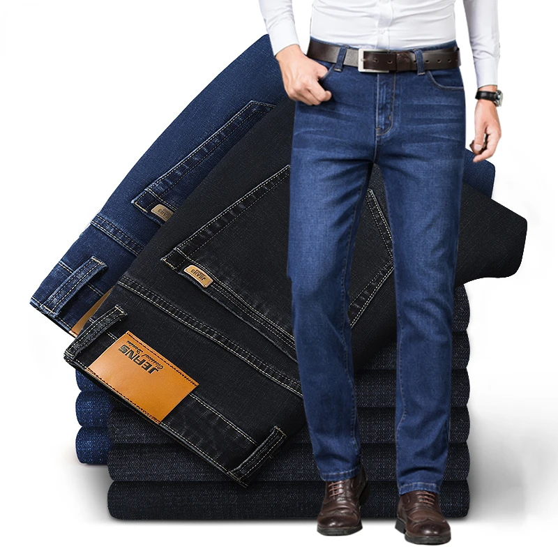 Baumwolle Männer Jeans Denim Hosen Marke Klassische Kleidung Overalls Gerade Hosen für Männer Schwarz Übergröße Große Größe 35 40 42 44 46
